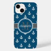 Monogram blauw grijs witte scheepsankermonogram Case-Mate iPhone case (Achterkant)