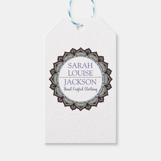 Monogram Blauw Handgemaakte Kleding Designer Label Cadeaulabel (Voorkant)