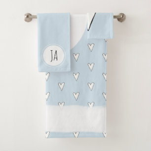 Monogram blauw hartverwarmingspatroon voor meisjes bad handdoek