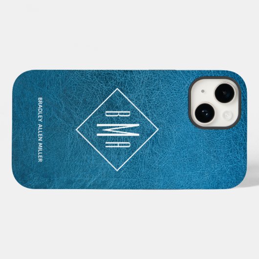 Monogram blauw leder Case-Mate iPhone case (Achterkant (horizontaal))
