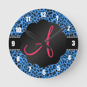 Monogram blauw luipspatroon ronde klok