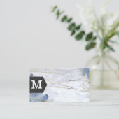 Monogram | Blauw marmeren achtergrond Visitekaartje (Staand voorkant)