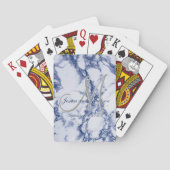 Monogram blauw marmerontwerp pokerkaarten (Achterkant)