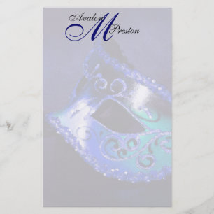 Monogram Blauw Masquerade Trouwpapier Briefpapier