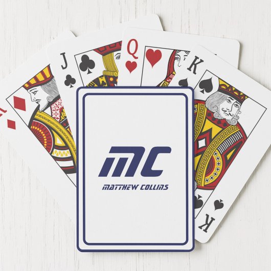 Monogram Blauw Minimalistische Naam Modern Text Ma Pokerkaarten