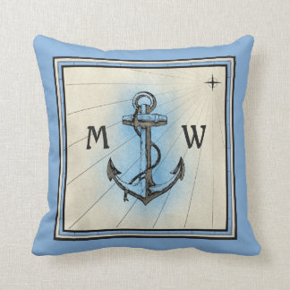 Monogram  blauw Nautisch Compass Kussen