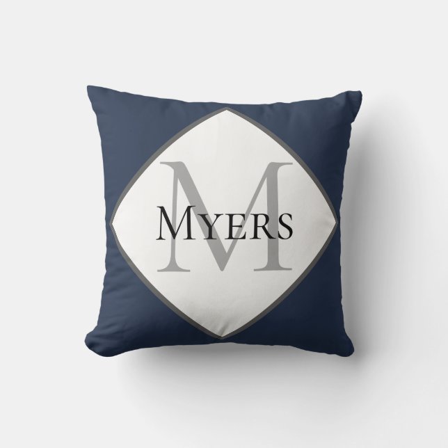 Monogram blauw Nautisch Sierkussen (Voorkant)