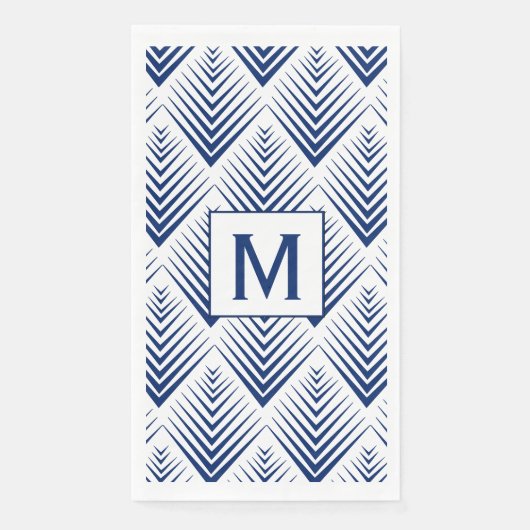 Monogram blauw op witte ventilatoren Art Deco Servet (Voorkant)