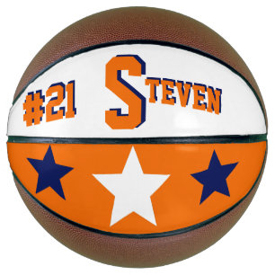 Monogram Blauw, Oranje, en Wit Basketbal