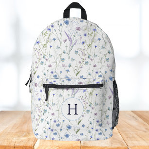 Monogram Blauw Paars Mooi Wilde Bloem Bloemmotief Bedrukte Rugzak