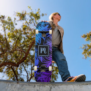 Monogram blauw paars ombre blad cool trendy modern skateboard