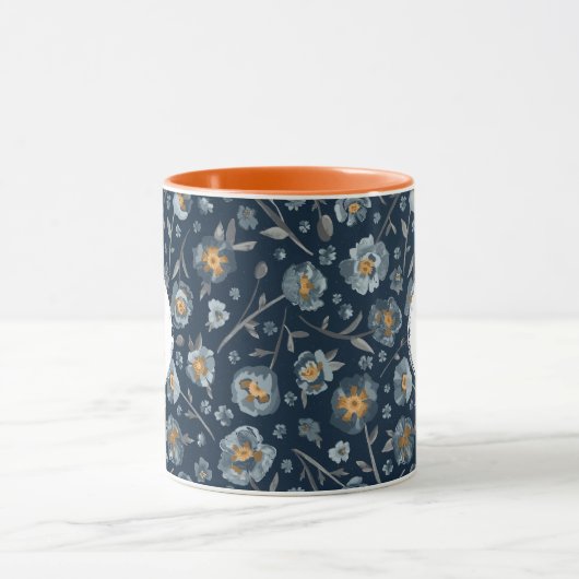 Monogram blauw papaver bloemmotief mok (Midden)