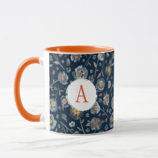 Monogram blauw papaver bloemmotief mok (Links)