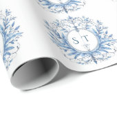 Monogram  blauw Patroon Cadeaupapier (Rol Hoek)