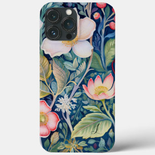 Monogram Blauw, Rood en Roze Bloemengroen iPhone 13 Pro Max Hoesje