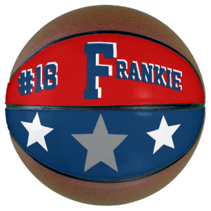 Monogram blauw, rood, grijs basketbal