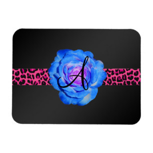 Monogram blauw roos magneet
