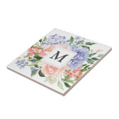 Monogram Blauw Roze Hydrangea Pioen Lente Bloemen Tegeltje (Zijkant)