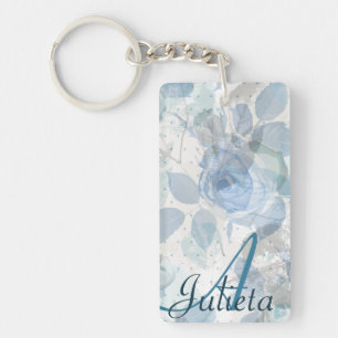 Monogram blauw Rozen grunge Sleutelhanger