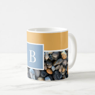 Monogram blauw sinaasappel strand rock koffiemok
