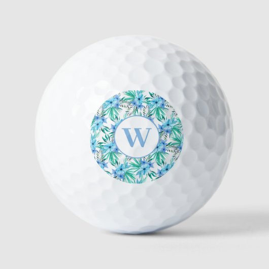 Monogram blauw tropische bloem golfballen (Voorkant)