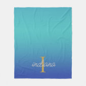 Monogram Blauw Turquoise Modern Script Naam Fleece Deken (Voorkant)