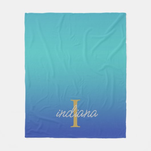 Monogram Blauw Turquoise Modern Script Naam Fleece Deken (Voorkant)