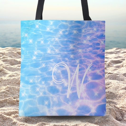 Monogram Blauw Water Ocean Elegant Stylish Draagtas