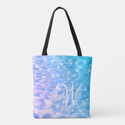 Monogram Blauw Water Ocean Elegant Stylish Draagtas (Achterkant)
