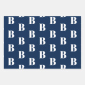 Monogram blauw wit aangepast initiaal patroon inpakpapier vel (Voorkant 2)