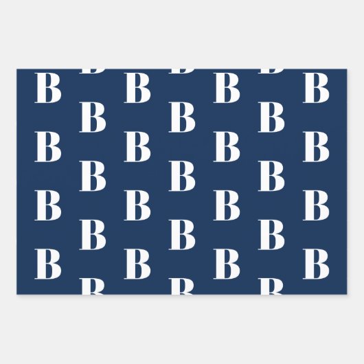Monogram blauw wit aangepast initiaal patroon inpakpapier vel (Voorkant 2)