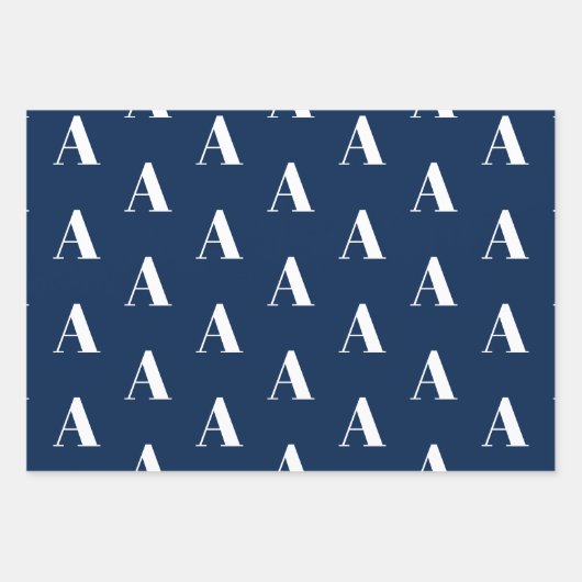 Monogram blauw wit aangepast initiaal patroon inpakpapier vel (Voorkant)