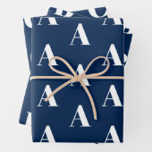 Monogram blauw wit aangepast initiaal patroon inpakpapier vel (In situ)