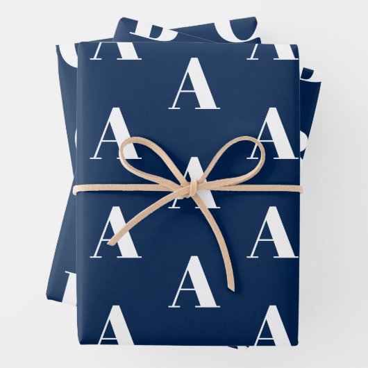 Monogram blauw wit aangepast initiaal patroon inpakpapier vel (In situ)
