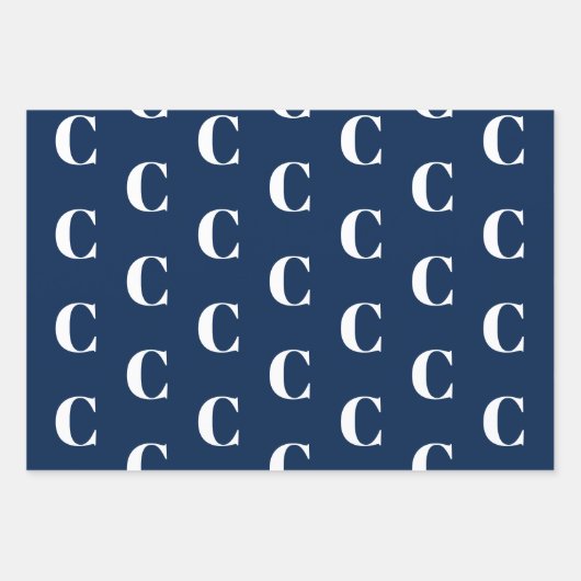 Monogram blauw wit aangepast initiaal patroon inpakpapier vel (Voorkant 3)