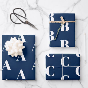 Monogram blauw wit aangepast initiaal patroon inpakpapier vel