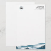 Monogram Blauw Wit Bergzicht Papier (Voorkant / Achterkant)