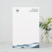 Monogram Blauw Wit Bergzicht Papier (Staand voorkant)