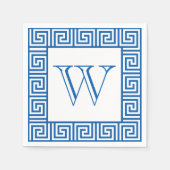 Monogram Blauw & Wit Grieks sleutel stijl papieren Servet (Voorkant)