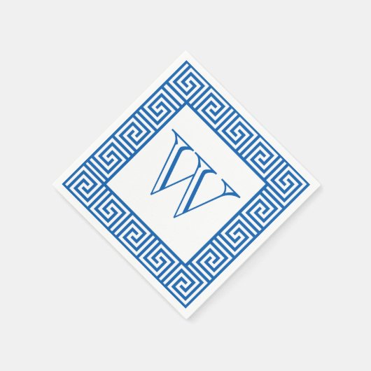 Monogram Blauw & Wit Grieks sleutel stijl papieren Servet (Hoek)