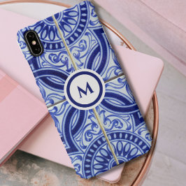 Monogram blauw + wit mediterraan Tegel patroon iPhone XS Max Hoesje