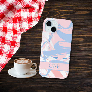 Monogram Blauw Wit Roze Marmer Werveling