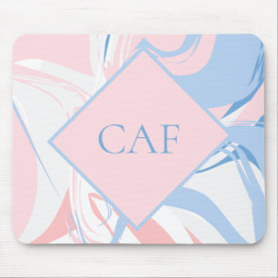 Monogram Blauw Wit Roze Marmer Werveling Muismat