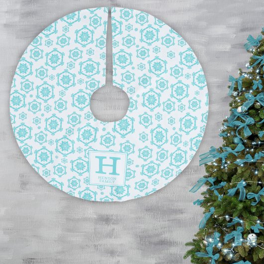Monogram blauw wit Snowflake Pattern Kerstboom Rok