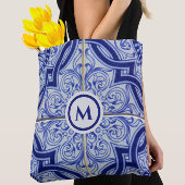 Monogram Blauw + Wit Tegel Patroon Draagtas