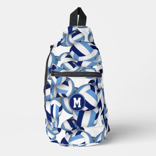 Monogram blauw wit volleyballen patroon sling bag (Voorkant)