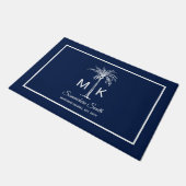 Monogram Blauw Witte Palmboom Persoonlijk Deurmat (Schuin)