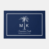 Monogram Blauw Witte Palmboom Persoonlijk Deurmat (Voorkant)