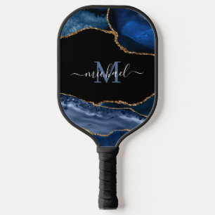 Monogram blauw, zwart en goudgrijs pickleball paddle