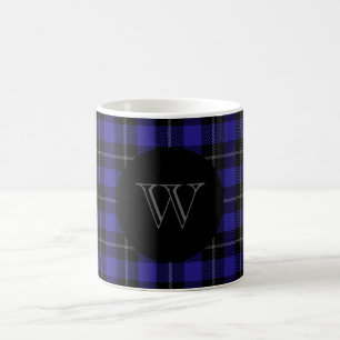 Monogram blauw zwart geruit koffiemok